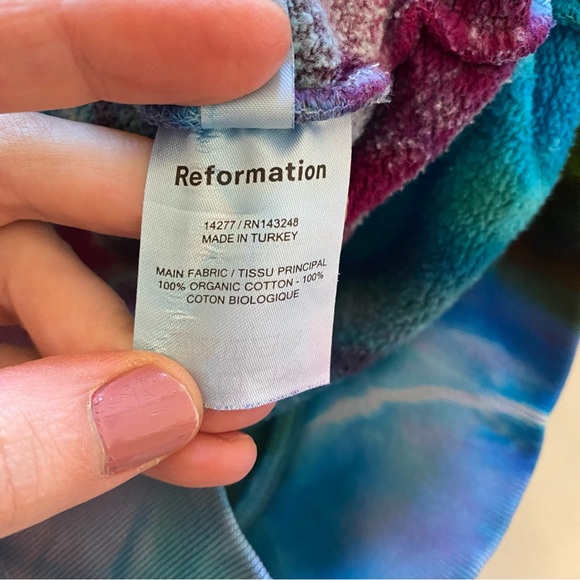Reformation Geode Tie Dye Hoodie Sweatshirt Pullover Womens XS Pocket Turquoise - Picture 9 of 11
